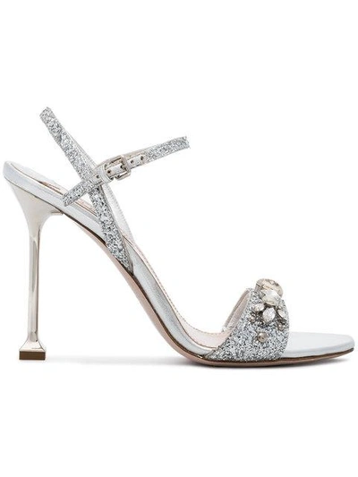 Shop Miu Miu Metallic Leather 105 Sandals