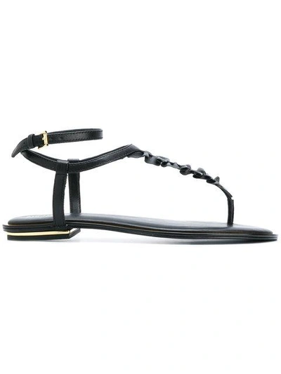 Shop Michael Michael Kors Bella Ruffled T-bar Sandals In Black