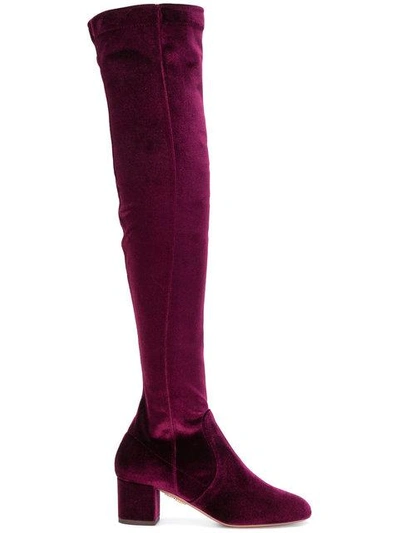 Shop Aquazzura Velvet Knee-length Boots - Red