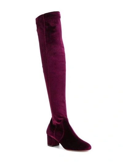 Shop Aquazzura Velvet Knee-length Boots - Red