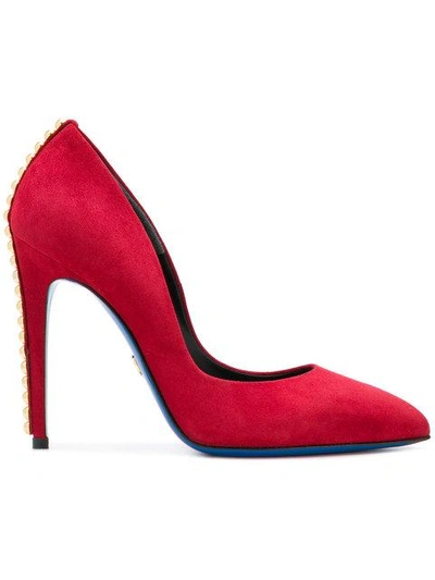 Shop Loriblu Pearl-embellished Pointed-toe Pumps - Red