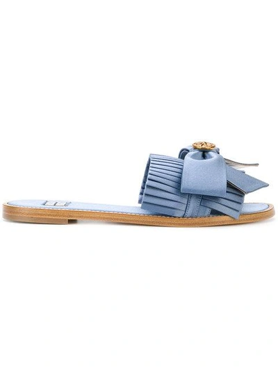 Shop Fausto Puglisi Pleated Bow Flip-flops - Blue