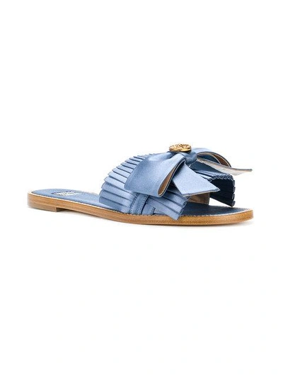 Shop Fausto Puglisi Pleated Bow Flip-flops - Blue