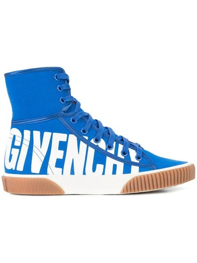 Shop Givenchy Logo Print Hi-top Sneakers - Blue