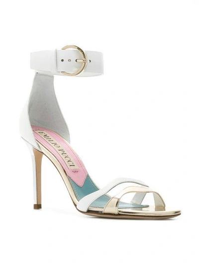 Shop Emilio Pucci Mixed-metal Strappy Sandals In White