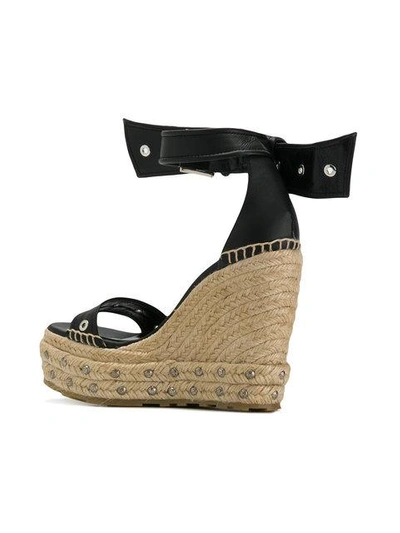 Shop Alexander Mcqueen Woven Wedged Sandals - Black