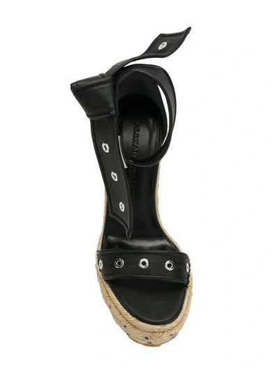 Shop Alexander Mcqueen Woven Wedged Sandals - Black