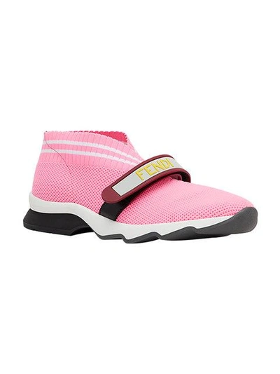 Shop Fendi Perforated Touch Strap Sneakers In Pink
