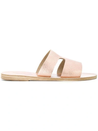 Shop Ancient Greek Sandals Apteros Metallic Sandals In Pink