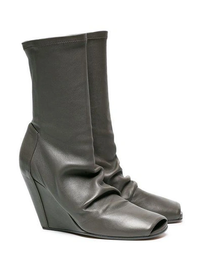 Shop Rick Owens Grey Open Toe Wedge 80 Leather Boots