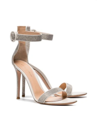 Shop Gianvito Rossi White Crystal 105 Leather Sandal