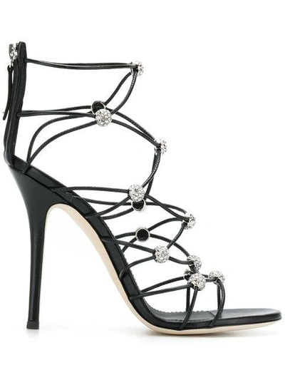 Shop Giuseppe Zanotti Strappy Crystal Sandals In Black