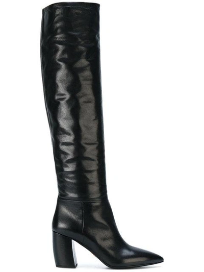 Shop Prada Curved Heel Boots In Black
