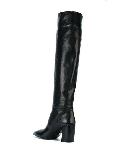 Shop Prada Curved Heel Boots In Black