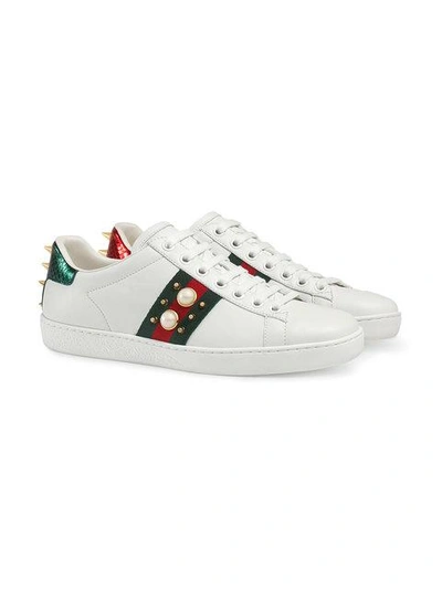 Shop Gucci Ace Studded Leather Sneakers In White