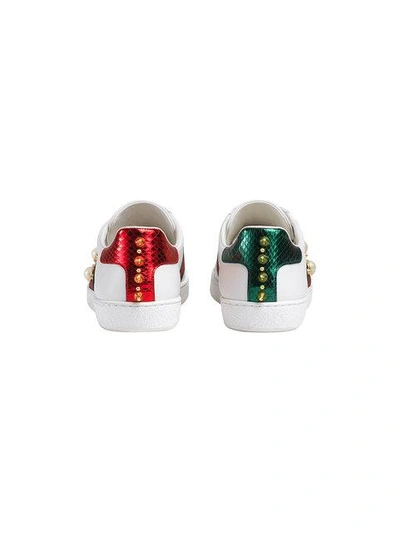 Gucci Ace Faux Pearl-embellished Metallic Leather White |