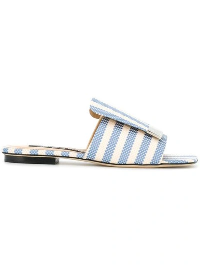 Shop Sergio Rossi Striped Slider Sandals In Blue