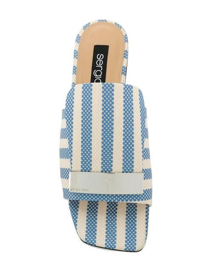 Shop Sergio Rossi Striped Slider Sandals In Blue