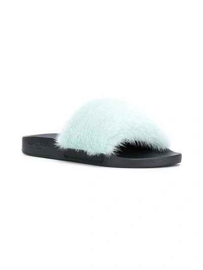 Shop Givenchy Fur Slides In Blue