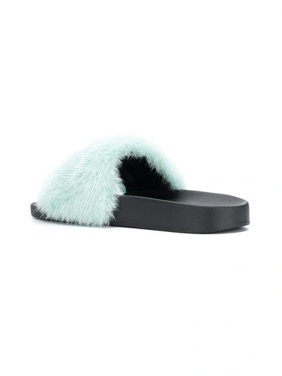 Shop Givenchy Fur Slides In Blue