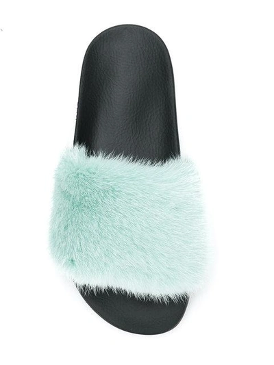 Shop Givenchy Fur Slides In Blue