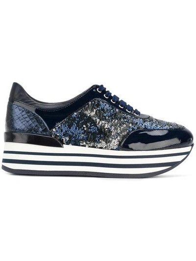 Shop Baldinini Platform Lace-up Sneakers In Blue