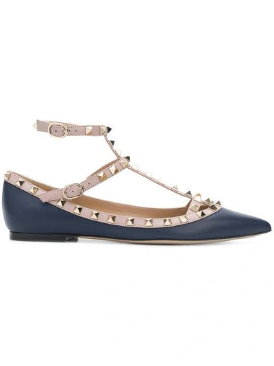 Shop Valentino Garavani Rockstud Ballerina Shoes In Blue