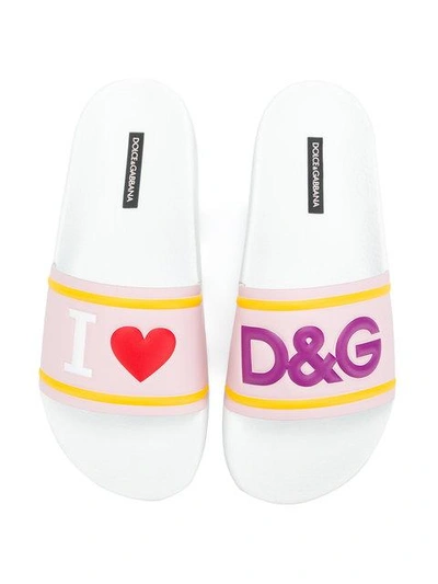 Shop Dolce & Gabbana Front Printed Slippers In Pink