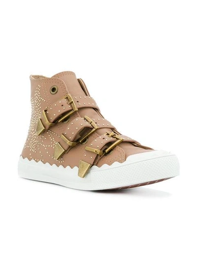 Shop Chloé Embellished Sneakers - Brown