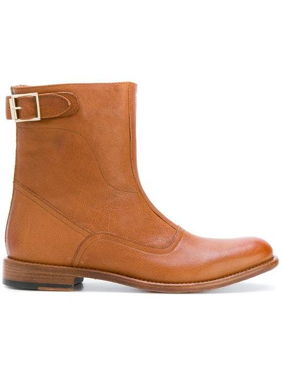 Shop Paul Smith Buckle Detail Ankle Boots In Tan 62