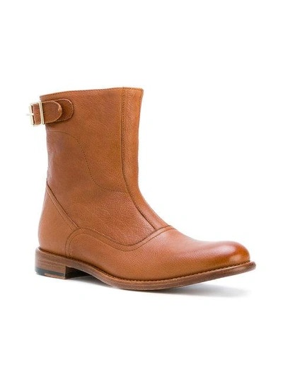 Shop Paul Smith Buckle Detail Ankle Boots In Tan 62