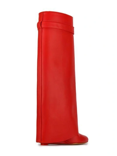 Shop Givenchy Red Leather Shark Lock 90 Knee Boots