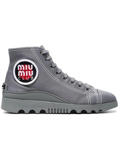 Shop Miu Miu Grey Gabardine High Top Sneakers