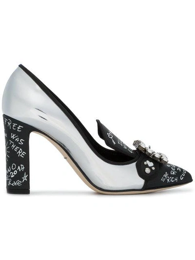 Shop Dolce & Gabbana Silver Leather Bellucci 95 Pumps In Black