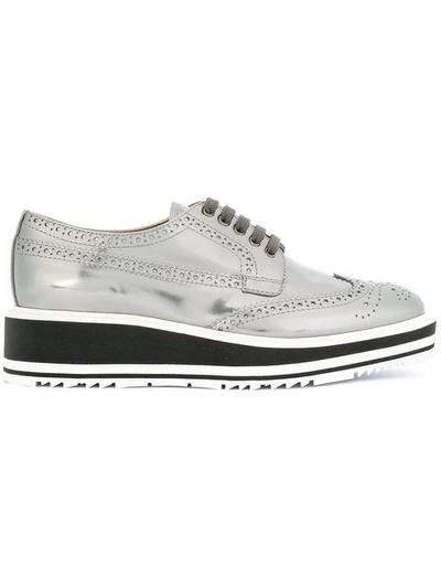 Shop Prada Metallic Platform Sole Brogues - Grey