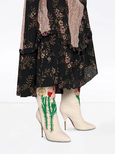 Flowers intarsia leather boot