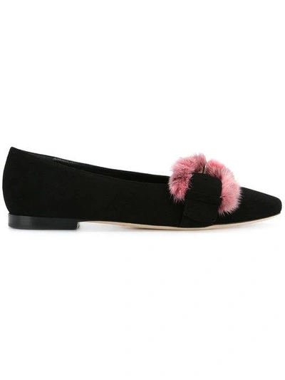 Shop Manolo Blahnik Fur Buckle Pumps - Black