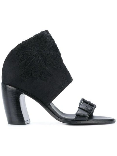 Shop Ann Demeulemeester Embroidered Block Heel Sandals - Black