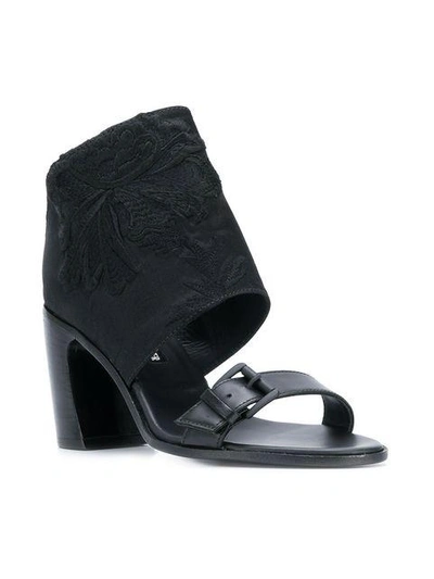 Shop Ann Demeulemeester Embroidered Block Heel Sandals - Black