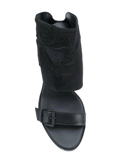 Shop Ann Demeulemeester Embroidered Block Heel Sandals - Black