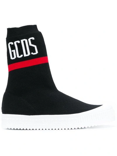 Shop Gcds Logo Sock Hi-top Sneakers - Black