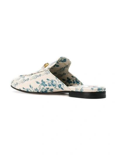 Shop Gucci Princetown Rose Print Slippers In White