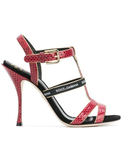 Shop Dolce & Gabbana T-bar Heeled Sandals In Red