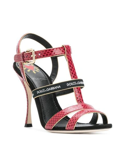 Shop Dolce & Gabbana T-bar Heeled Sandals In Red