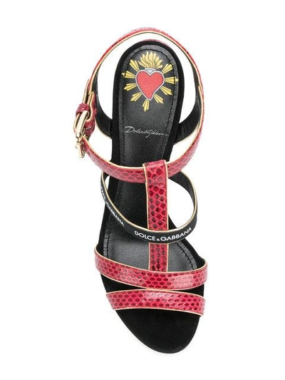 Shop Dolce & Gabbana T-bar Heeled Sandals In Red