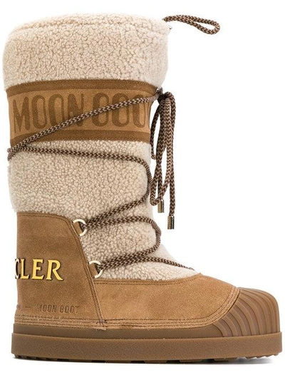 Shop Moncler Moon Boots In Beige