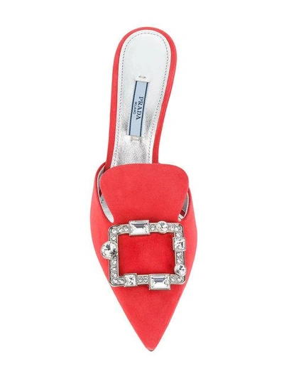 Shop Prada Crystal-buckle Leather Mules - Pink