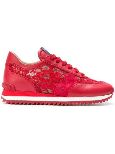 Shop Le Silla Lace-panelled Sneakers - Red