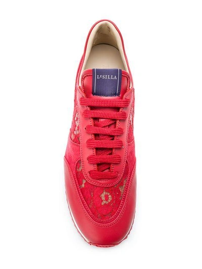 Shop Le Silla Lace-panelled Sneakers - Red