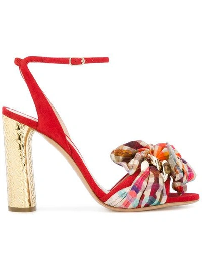 Shop Casadei Checked Bow-embellished Sandals In Red